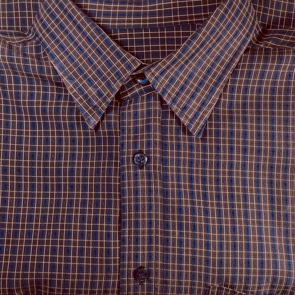 Bugatchi Men’s Shirt, Long Sleeve, Size Large, Primary Colors are Brown & Blue